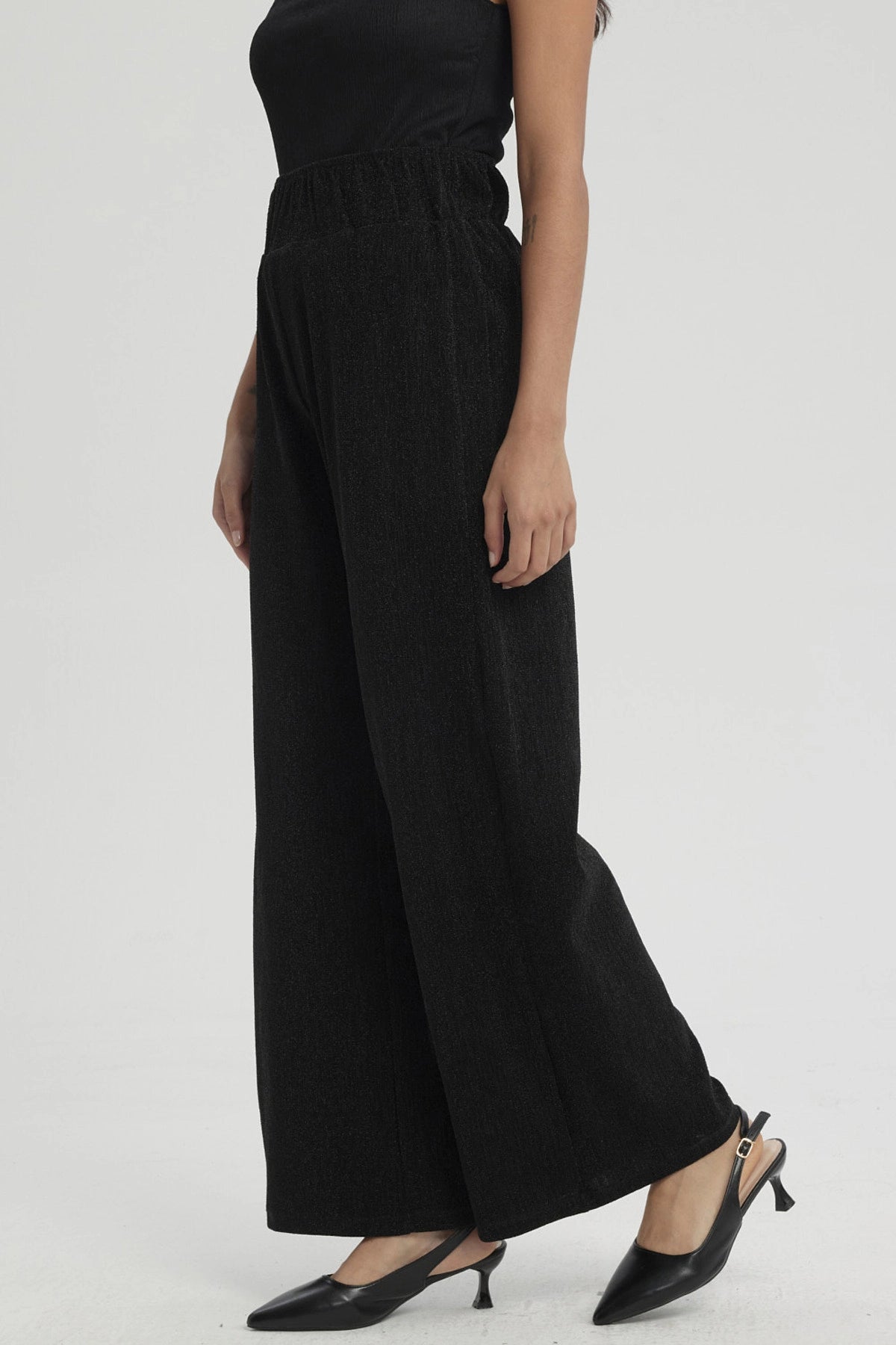 Pantalón Mujer Palazzo Pretina Ancha Negro
