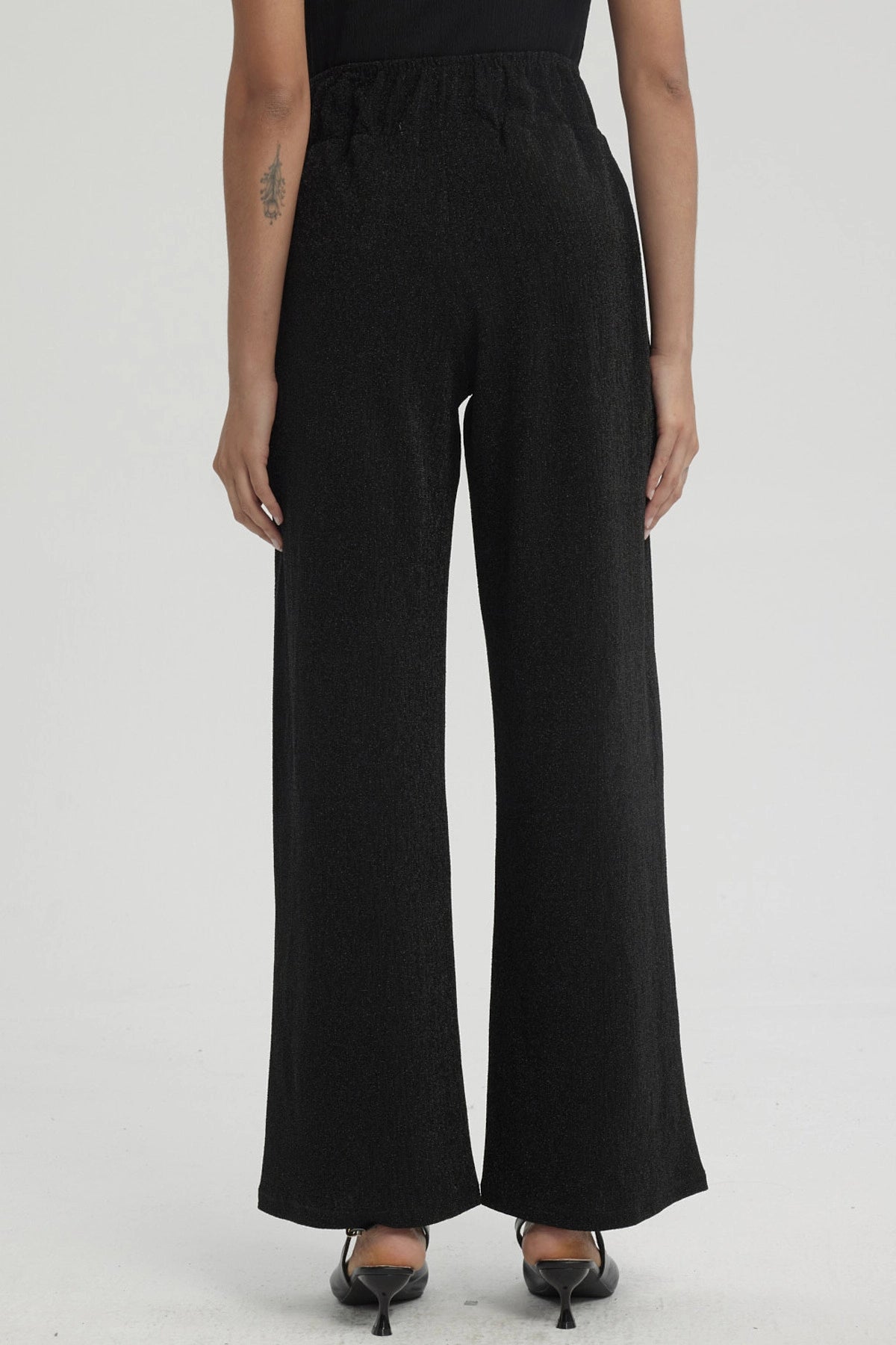 Pantalón Mujer Palazzo Pretina Ancha Negro