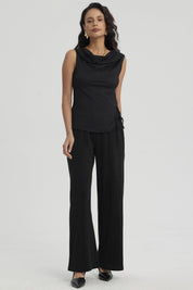 Pantalón Mujer Palazzo Pretina Ancha Negro