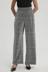 Pantalón Mujer Palazzo Pretina Ancha Plateado