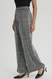 Pantalón Mujer Palazzo Pretina Ancha Plateado