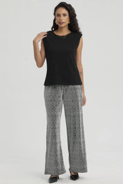 Pantalón Mujer Palazzo Pretina Ancha Plateado