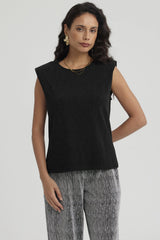 Polera Mujer Hombreras Abertura Negro