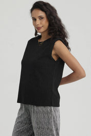 Polera Mujer Hombreras Abertura Negro