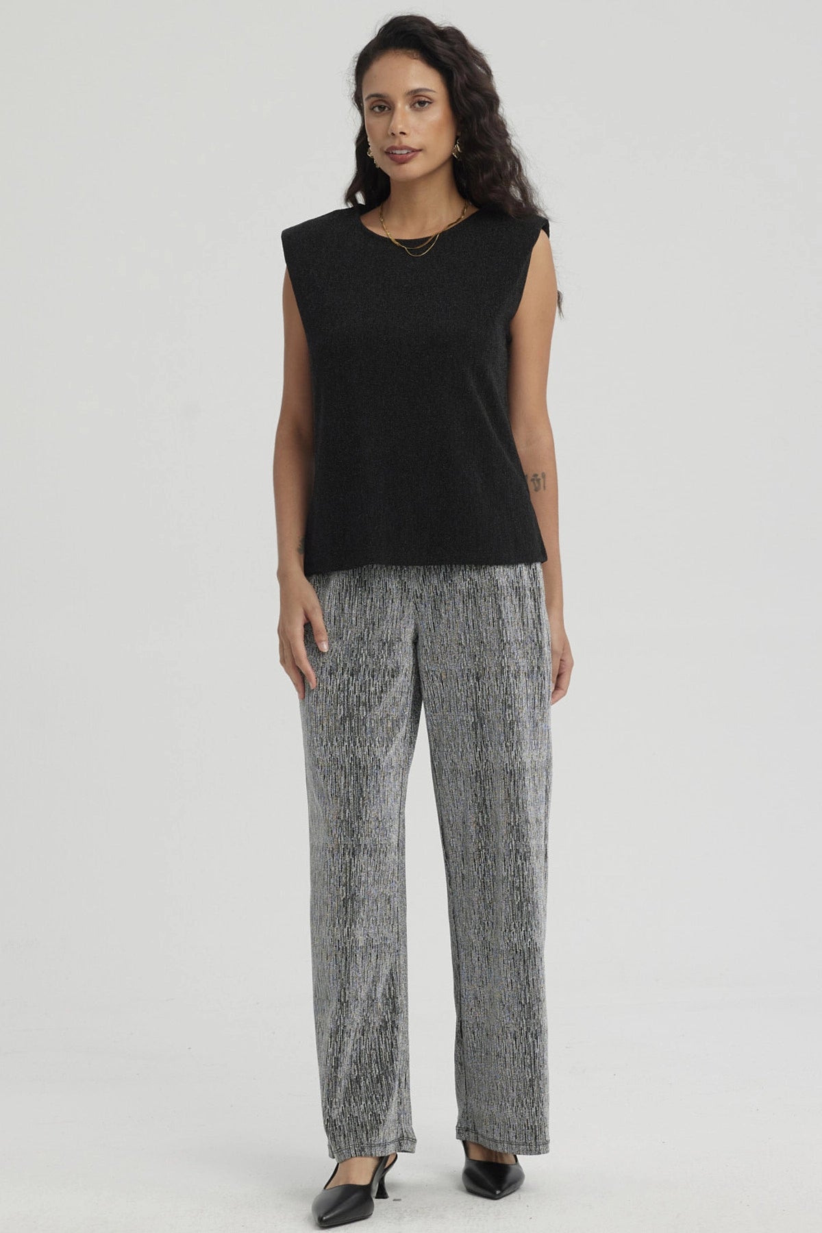 Polera Mujer Hombreras Abertura Negro