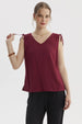 Blusa sin mangas vino con lazo en hombros estilo liso ajuste suelto y escote en V