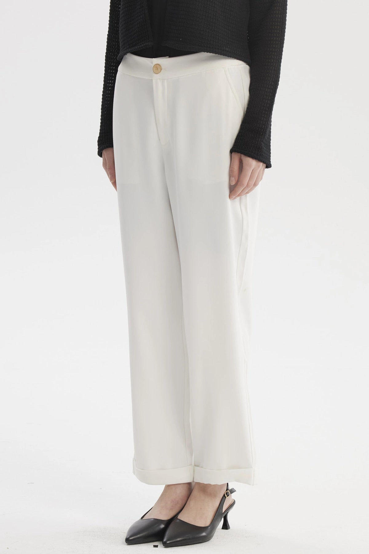 Pantalón Mujer Sastrero Dobladillo Basta Crudo