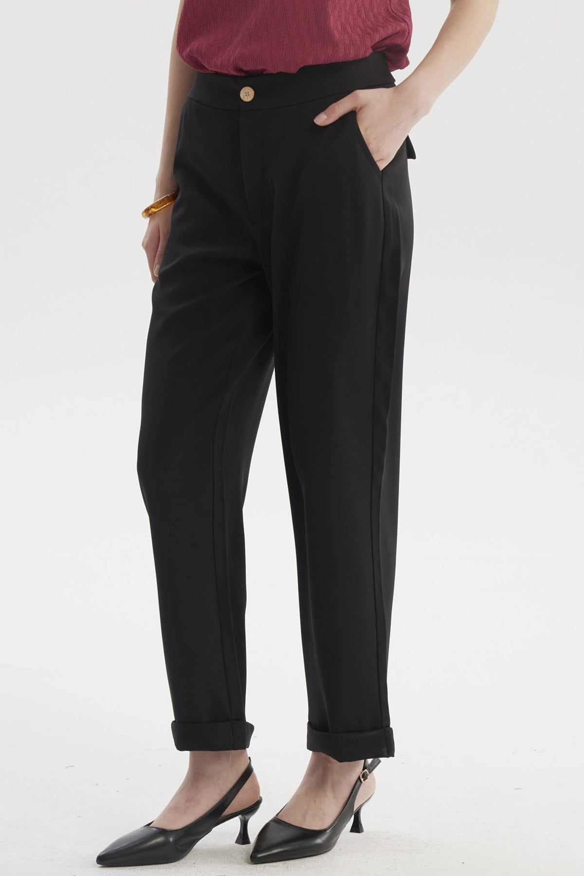 Pantalón Mujer Sastrero Dobladillo Basta Negro