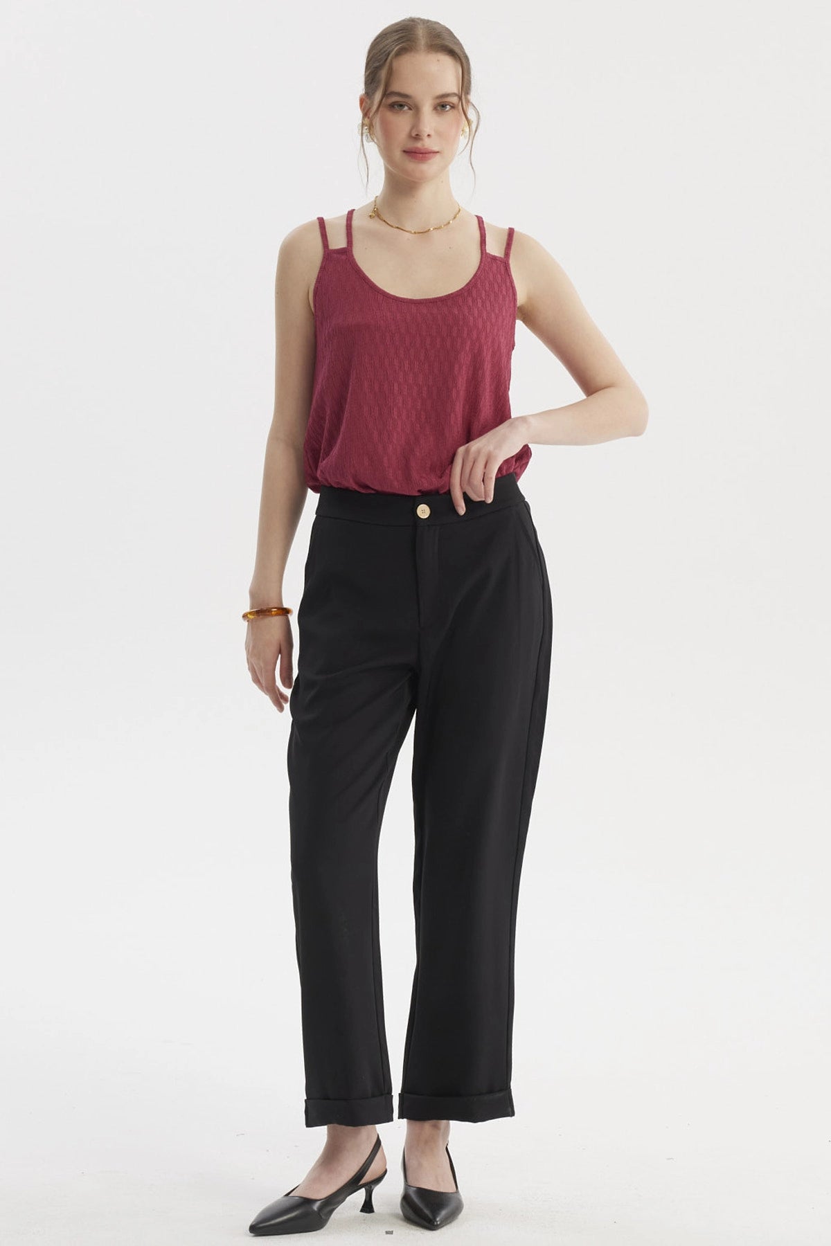 Pantalón Mujer Sastrero Dobladillo Basta Negro