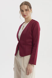 Blazer mujer liso color vino sin solapa con diseño minimalista ajuste entallado ideal para ocasiones formales