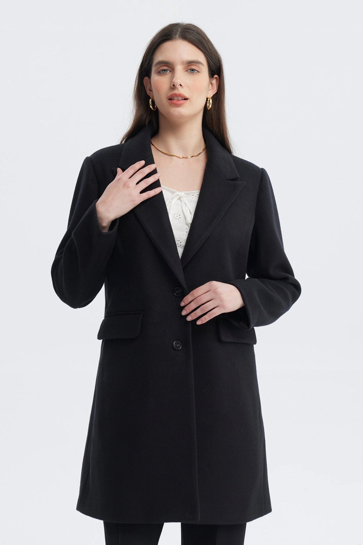 Abrigo Mujer Slim Cuello Camisero Negro