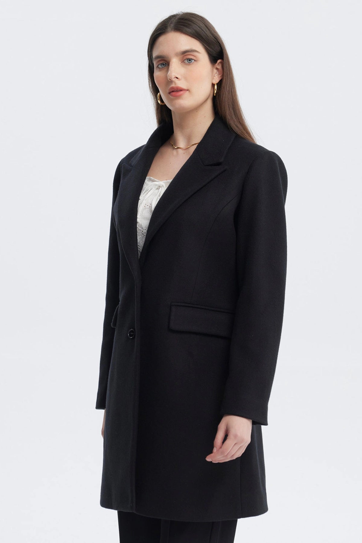 Abrigo Mujer Slim Cuello Camisero Negro