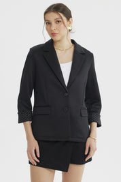 Blazer Mujer Liso Puño Print Negro