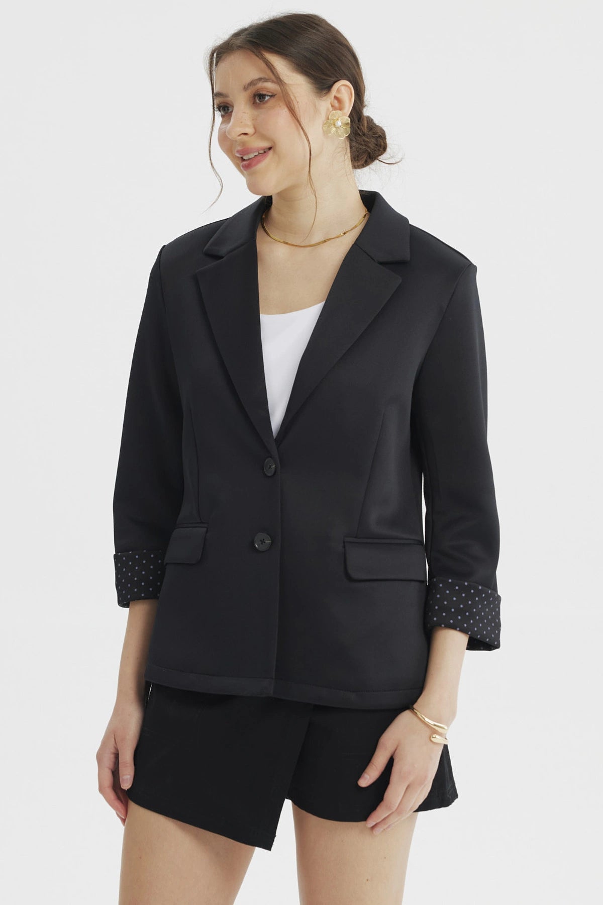 Blazer Mujer Liso Puño Print Negro