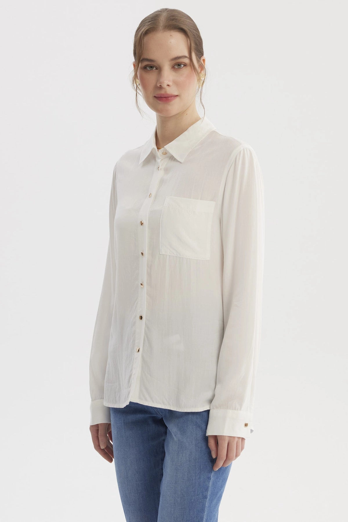 Blusa Mujer Abotonada Lisa Crudo