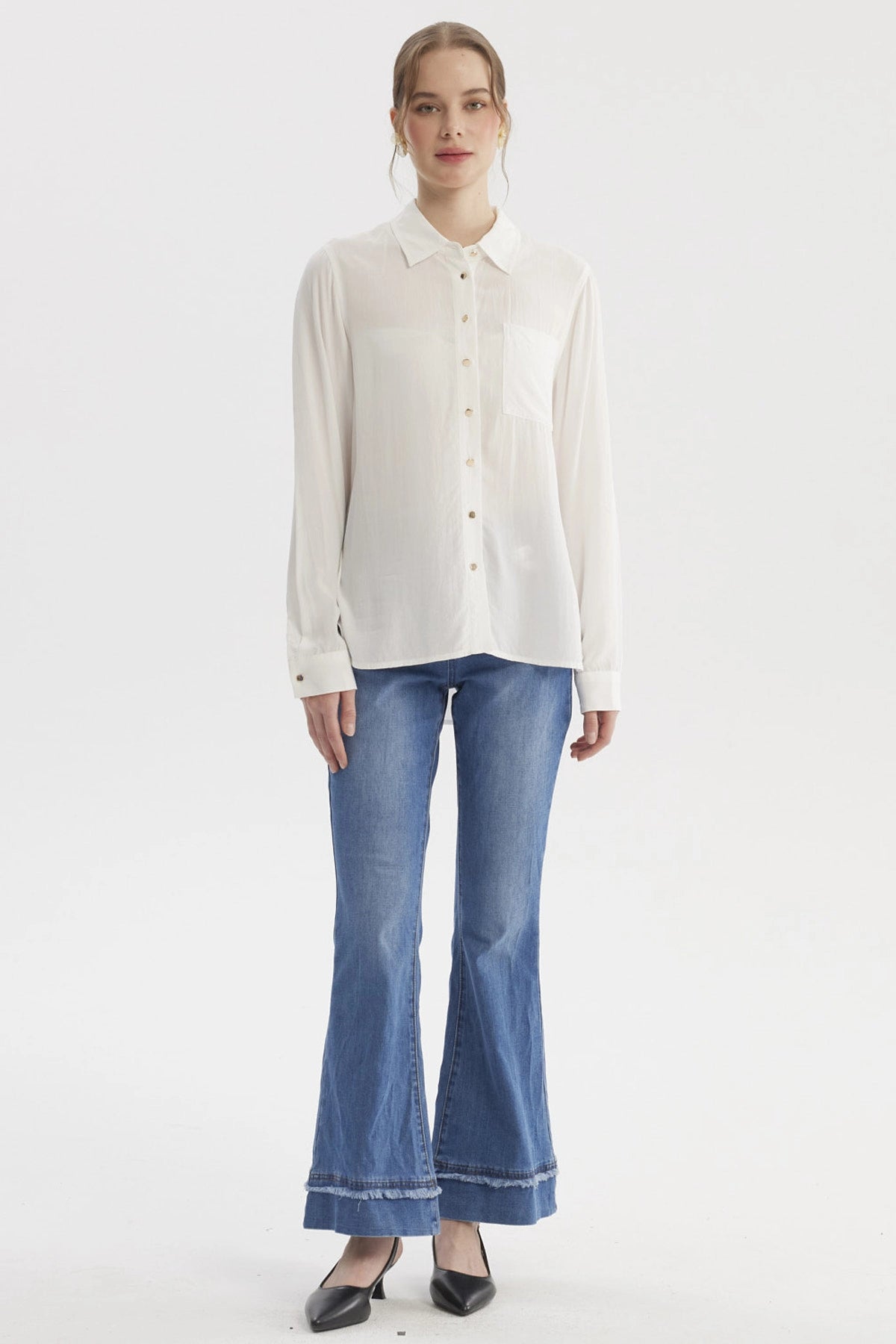 Blusa Mujer Abotonada Lisa Crudo