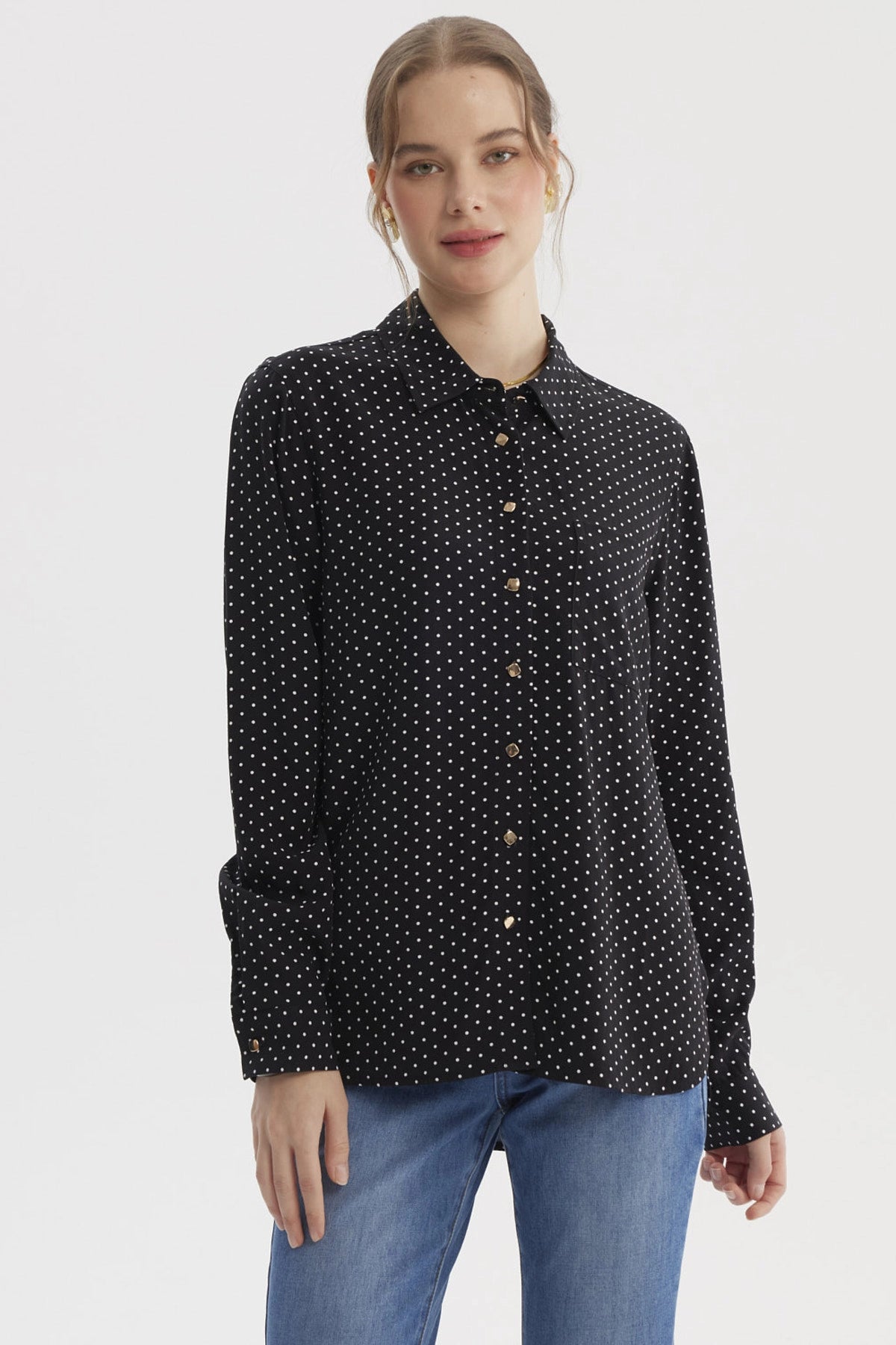 Blusa Mujer Abotonada Lisa Negro / Blanco
