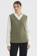 Sweater mujer verde olivo sin mangas de tejido canalé con escote en V prenda lisa