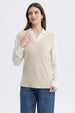 Sweater mujer vuelo color arena sin mangas con cuello en V tejido de punto vertical liso y ajuste holgado casual