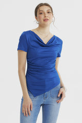 Polera Mujer Drapeado Basta Azul