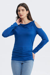 Polera Mujer Aplicación Nudo Hombro Azul