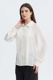 Blusa Mujer Pinzas Delanteras Crudo