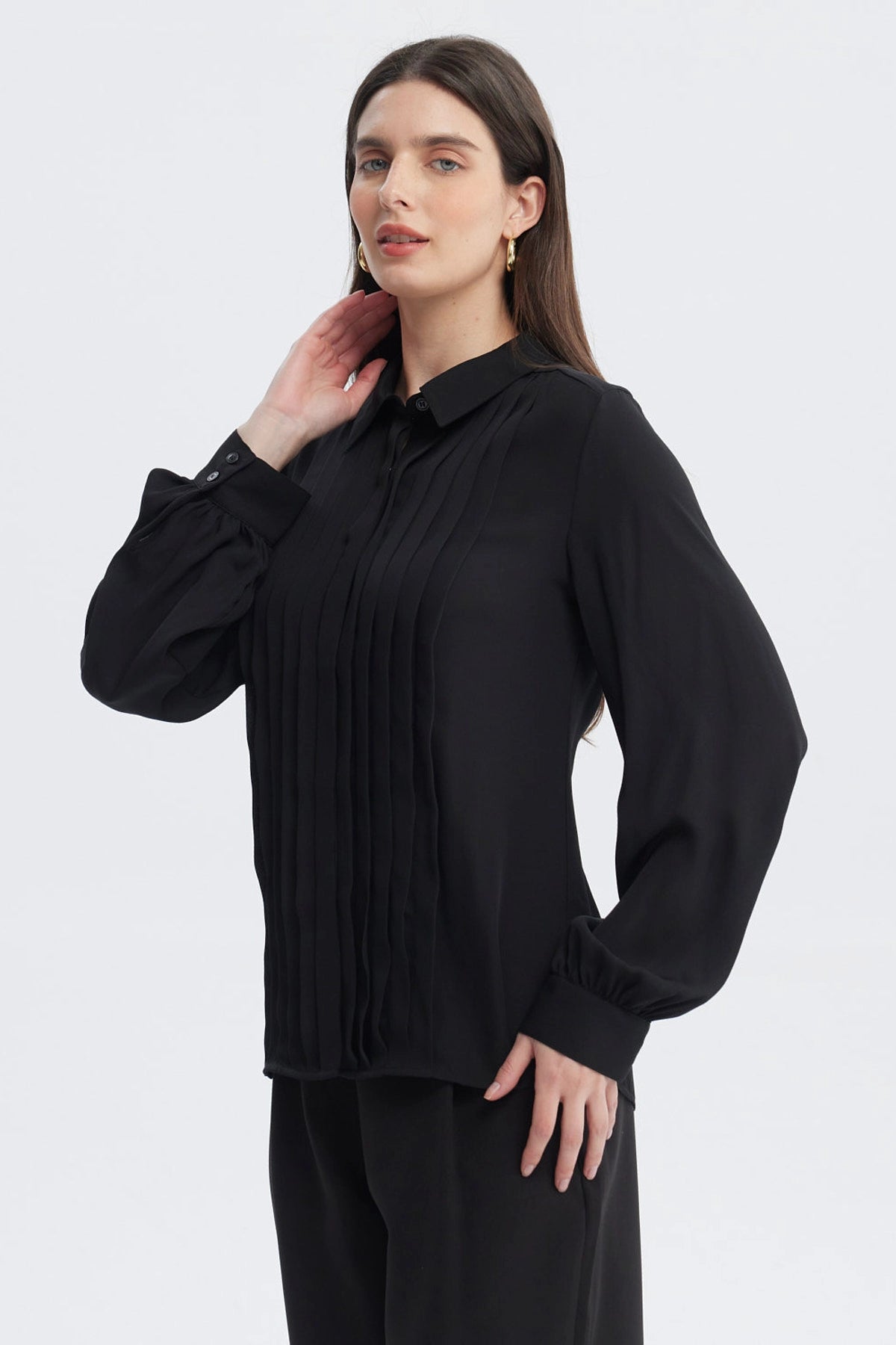 Blusa Mujer Pinzas Delanteras Negro