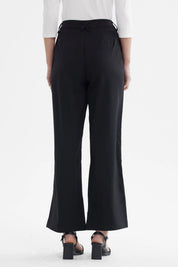 Pantalón sastrero negro para mujer con pretina de botón diseño liso ideal para un look elegante y sofisticado