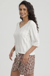 Polera Mujer Botones Decorativos Crudo