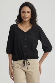 Polera Mujer Botones Decorativos Negro