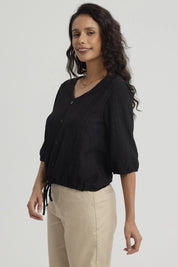 Polera Mujer Botones Decorativos Negro