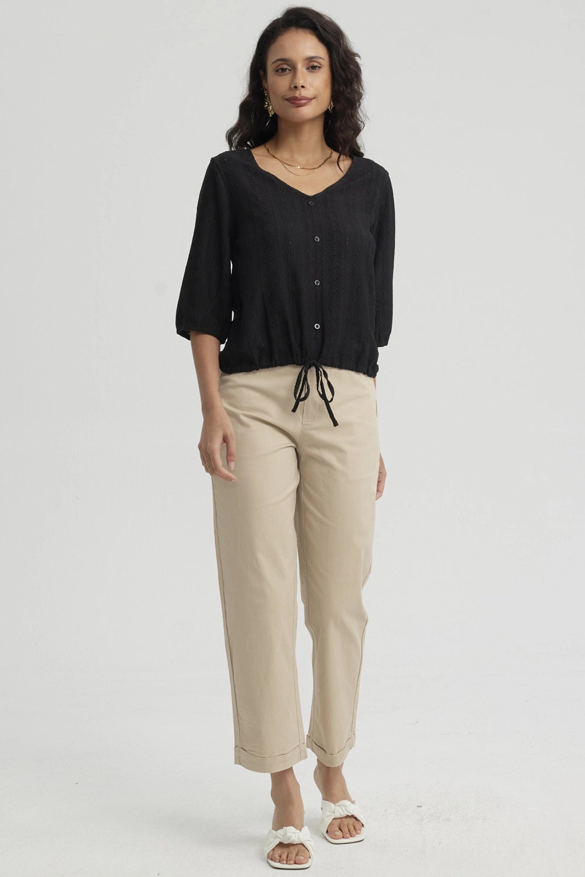 Polera Mujer Botones Decorativos Negro