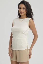 Polera Mujer Recogido Abertura Crema