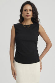 Polera Mujer Recogido Abertura Negro