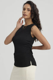 Polera Mujer Recogido Abertura Negro