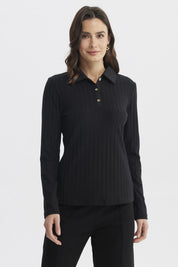Polera Mujer Cuello Camisero Negro