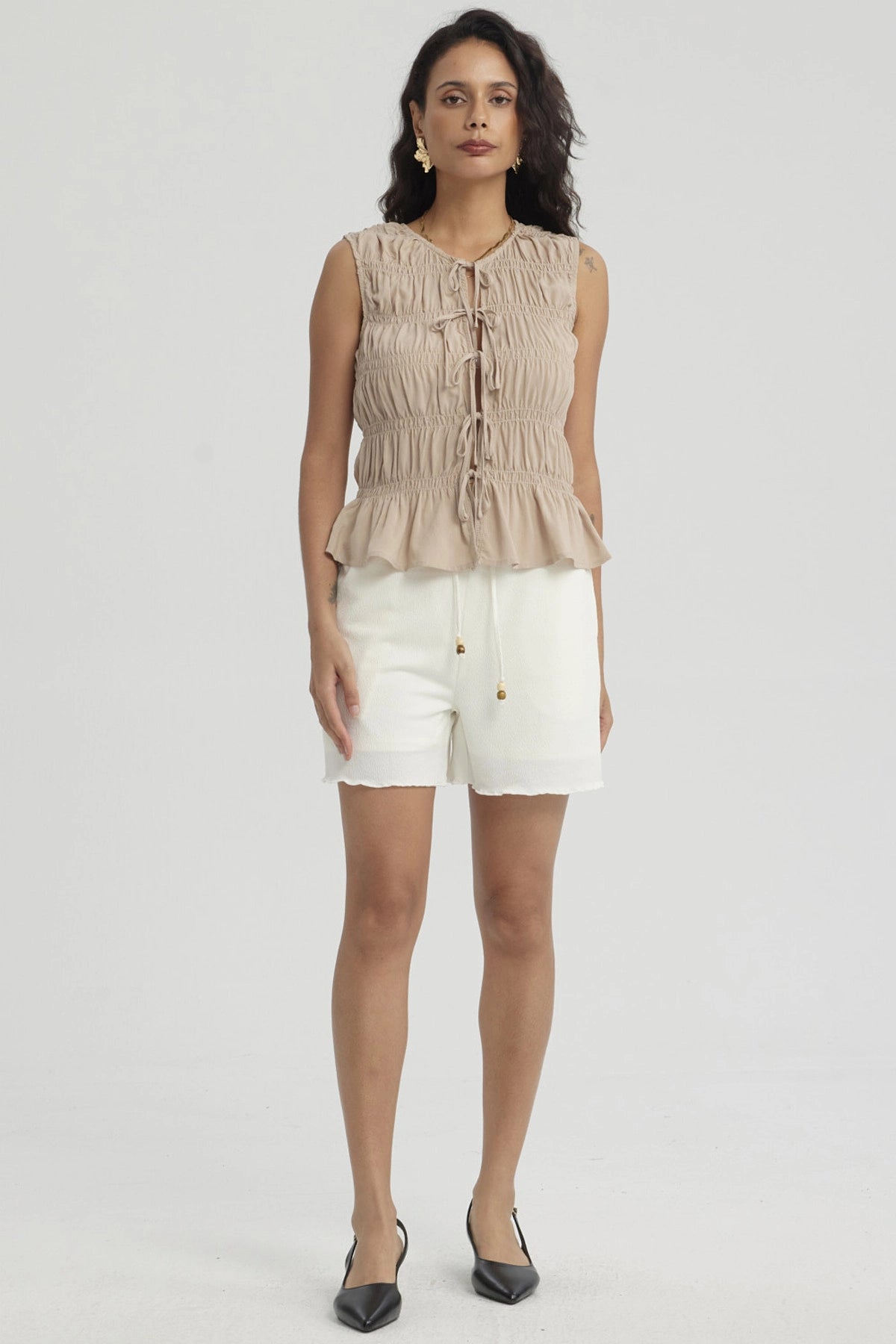 Short Mujer Pretina Elasticada Crema