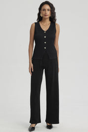 Polera Mujer Texturizada 3 Botones Negro