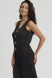 Polera Mujer Textura Aplicación Negro