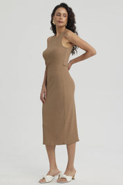 Vestido Mujer Corto Recogido Beige