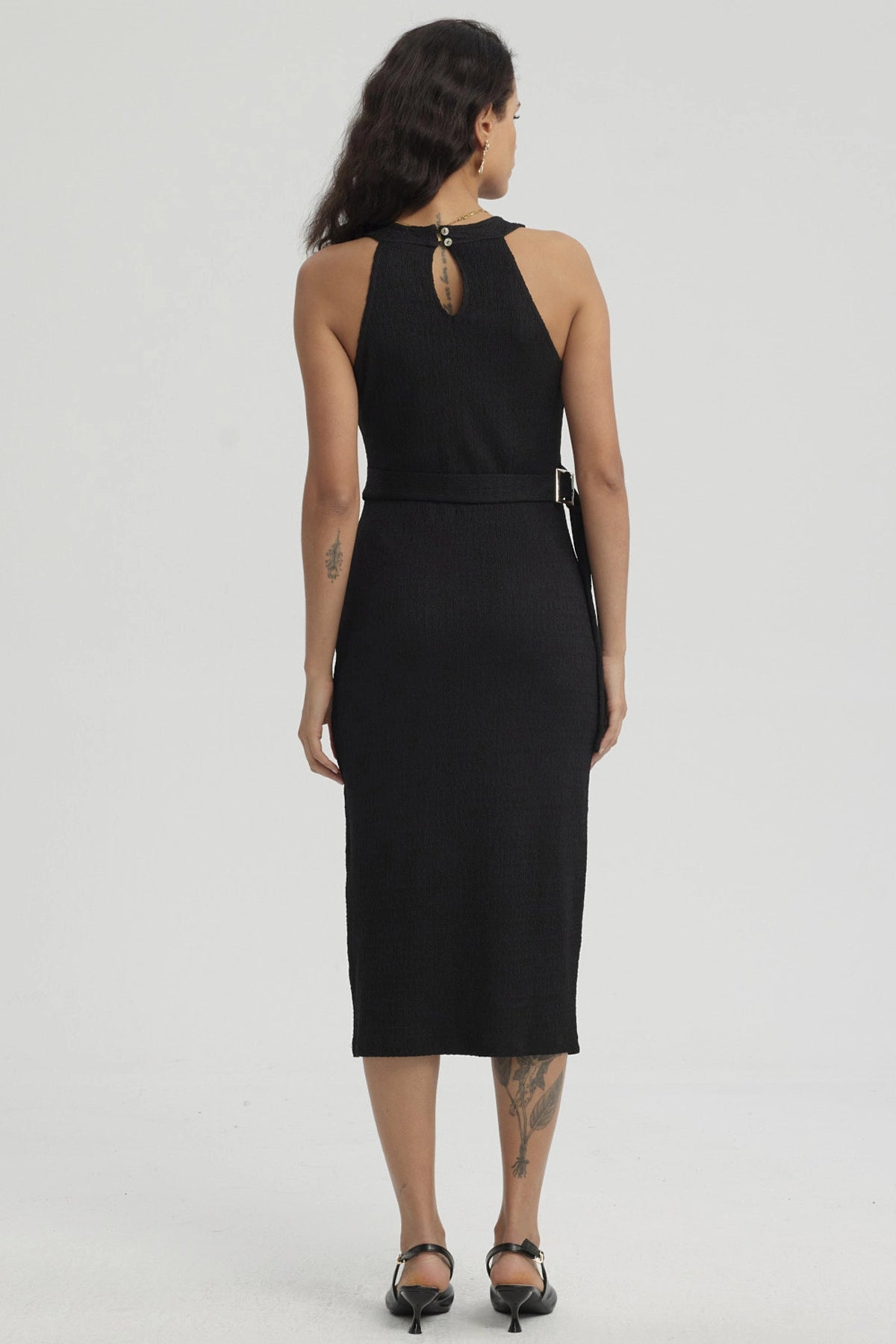 Vestido Mujer Corto Recogido Negro