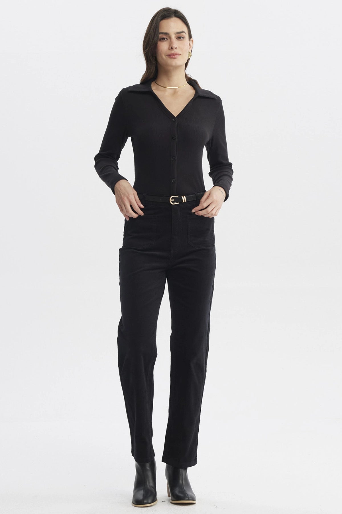 Pantalón Mujer Cotelé Calce Slim Negro