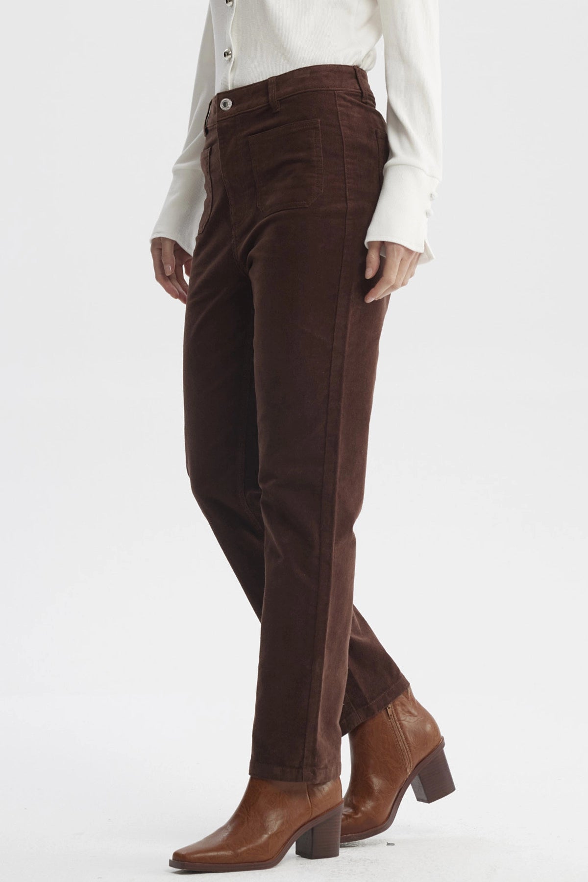 Pantalón Mujer Cotelé Calce Slim Café Oscuro