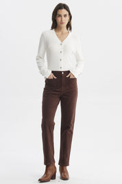 Pantalón Mujer Cotelé Calce Slim Café Oscuro