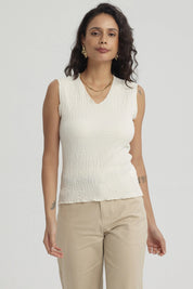 Polera Mujer Texturizada Crema
