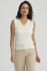 Polera Mujer Texturizada Crema