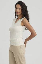 Polera Mujer Texturizada Crema