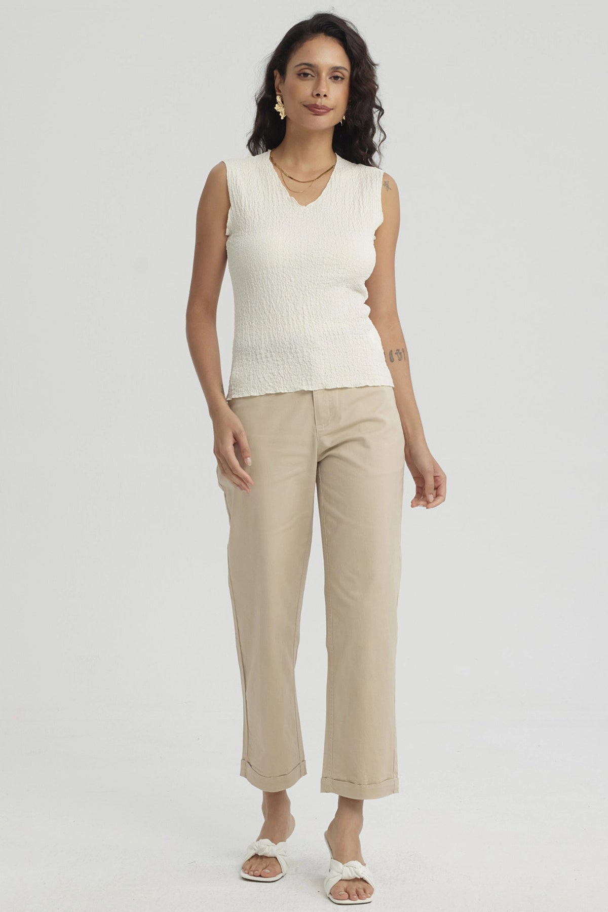 Polera Mujer Texturizada Crema