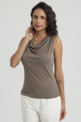 Polera Mujer Cuello Drapeado Café