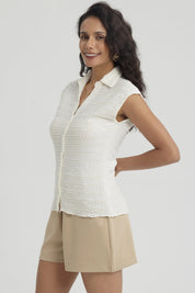 Polera Mujer Textura Abotonada Crudo